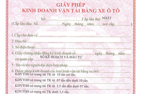 Giấy phép kinh doanh vận tải bằng ô tô